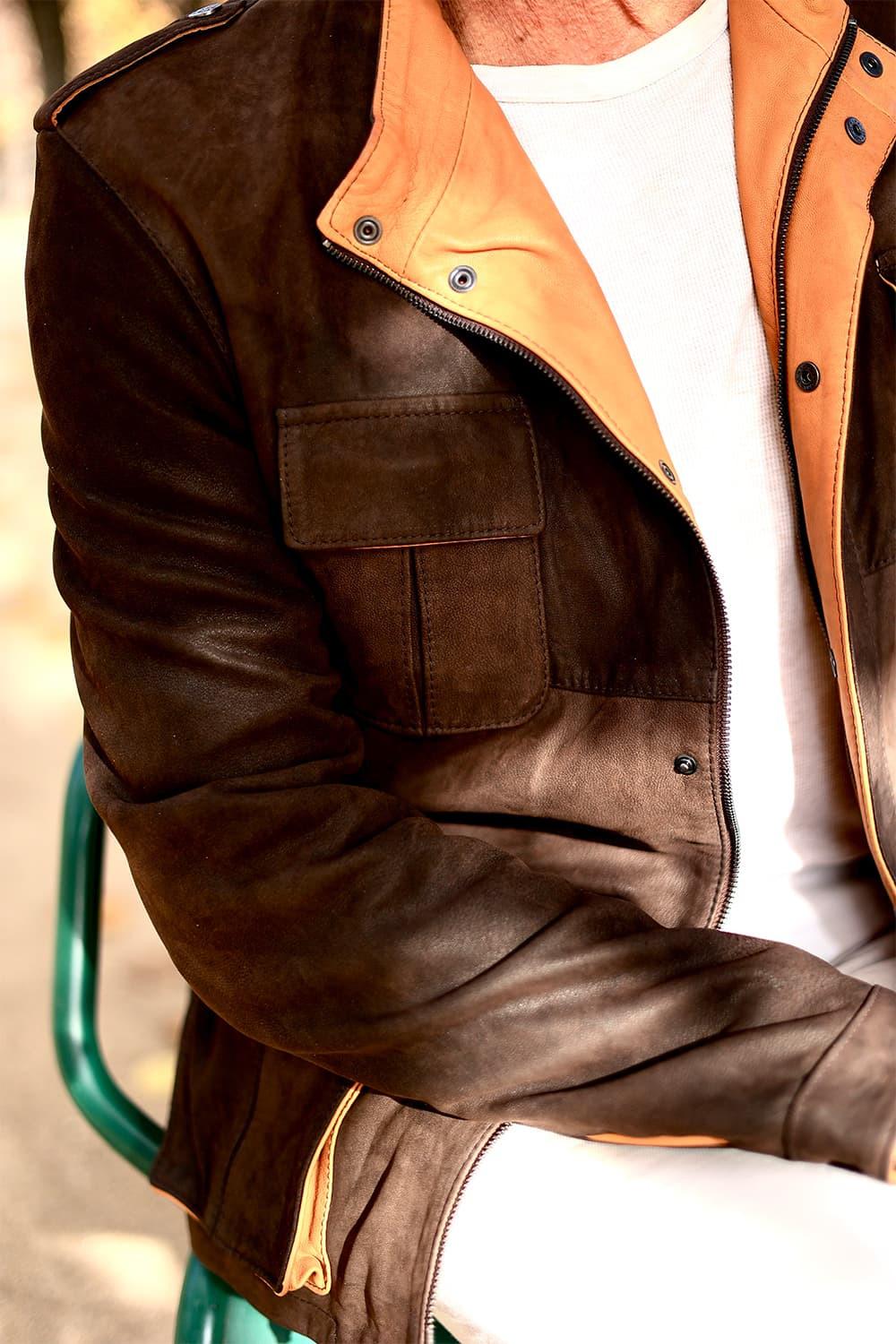 Francesco Oleato Sahariana Testa di Moro giacca uomo 100% vera pelle Made in Italy - Barone Firenze 
