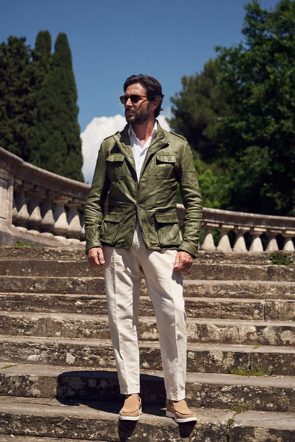 Francesco Sahariana Vintage Verde giacca uomo 100% vera pelle Made in Italy - Barone Firenze 