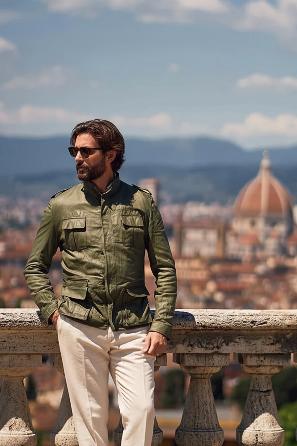 Francesco Sahariana Vintage Verde giacca uomo 100% vera pelle Made in Italy - Barone Firenze 