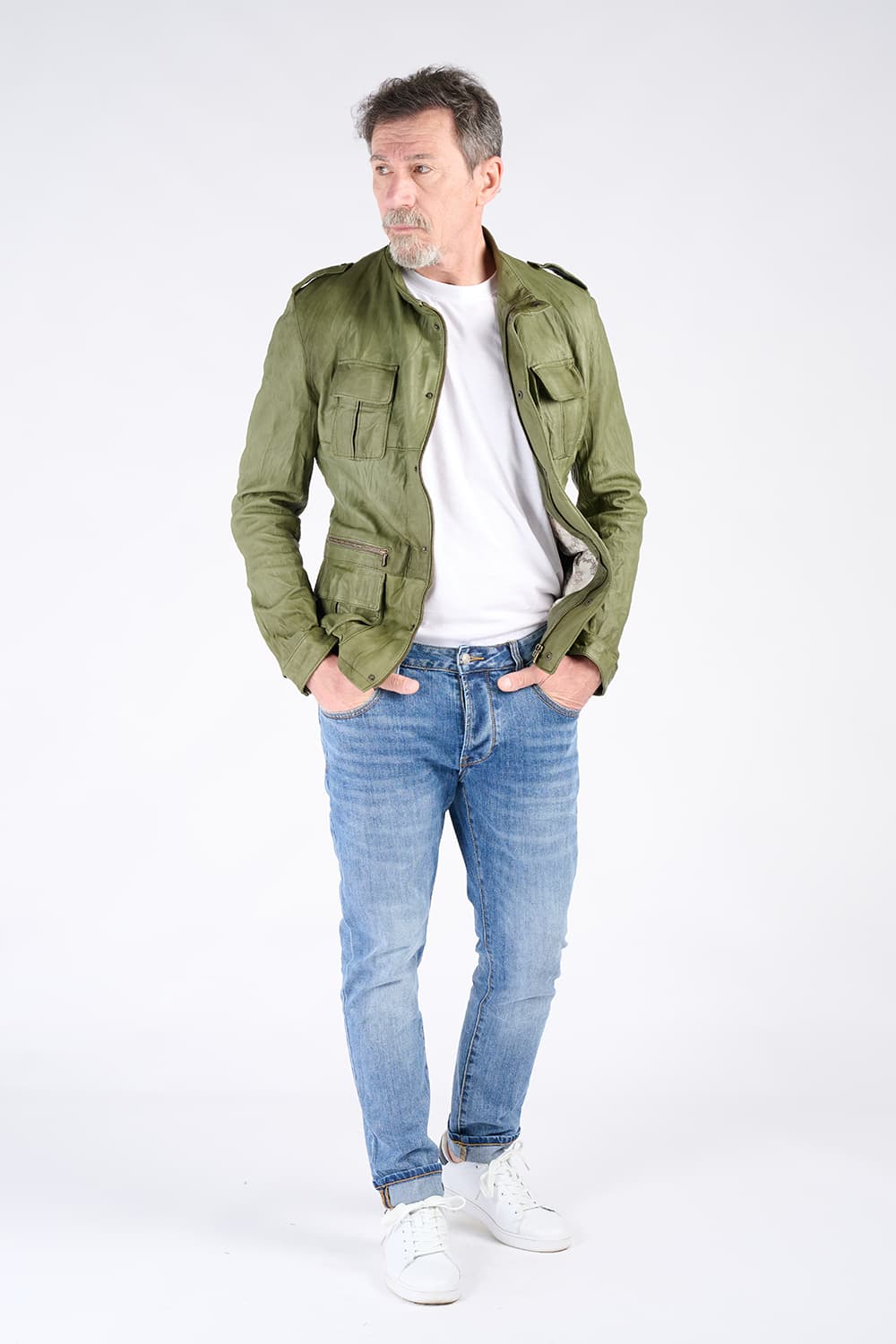 Francesco Sahariana Vintage Verde giacca uomo 100% vera pelle Made in Italy - Barone Firenze 