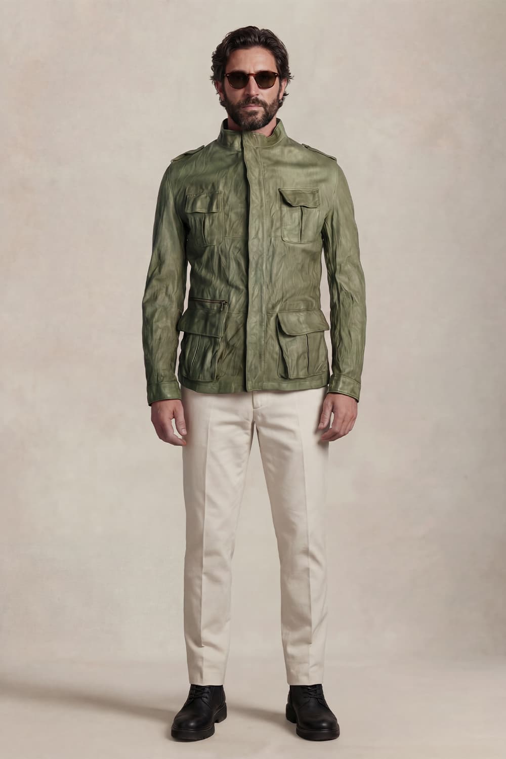 Francesco Sahariana Vintage Verde giacca uomo 100% vera pelle Made in Italy - Barone Firenze 