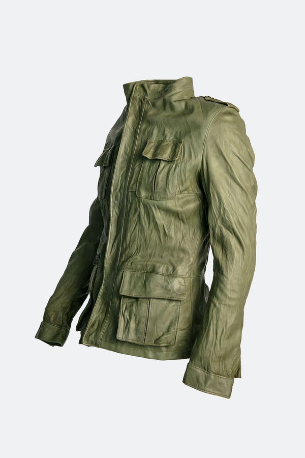 Francesco Sahariana Vintage Verde giacca uomo 100% vera pelle Made in Italy - Barone Firenze 