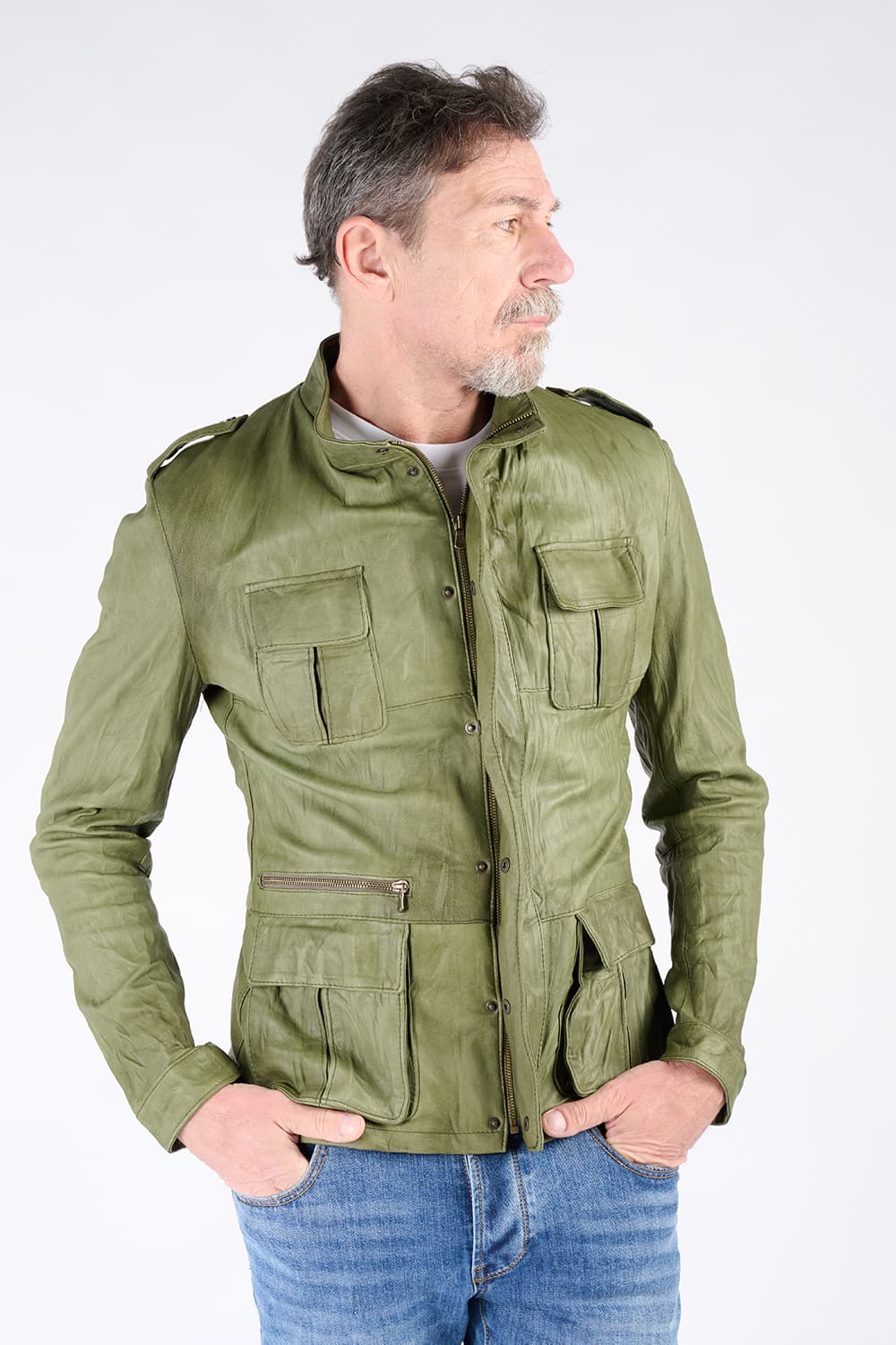 Francesco Sahariana Vintage Verde giacca uomo 100% vera pelle Made in Italy - Barone Firenze 