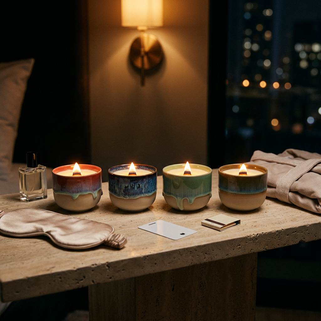 Four handcrafted ceramic candles from the CocoBee Four Tides set
