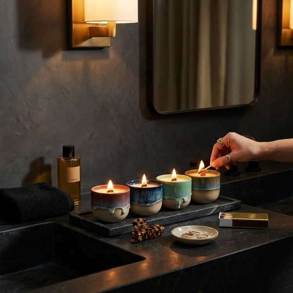 Colorful ceramic candles from the CocoBee Four Tides collection