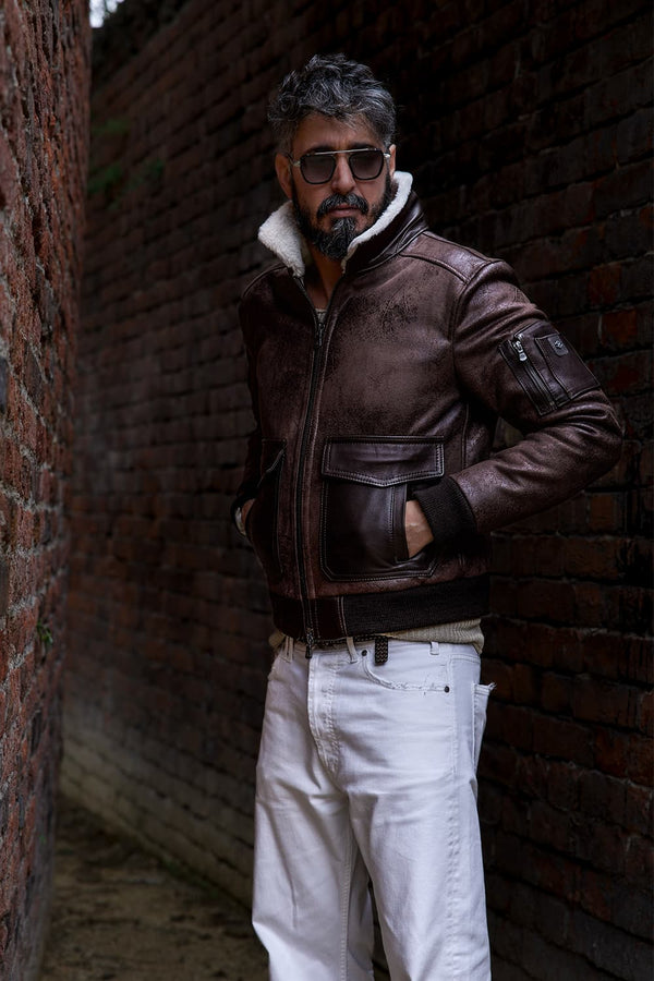 Giacca Aviatore Uomo Testa di Moro Shearling Style - Barone Firenze