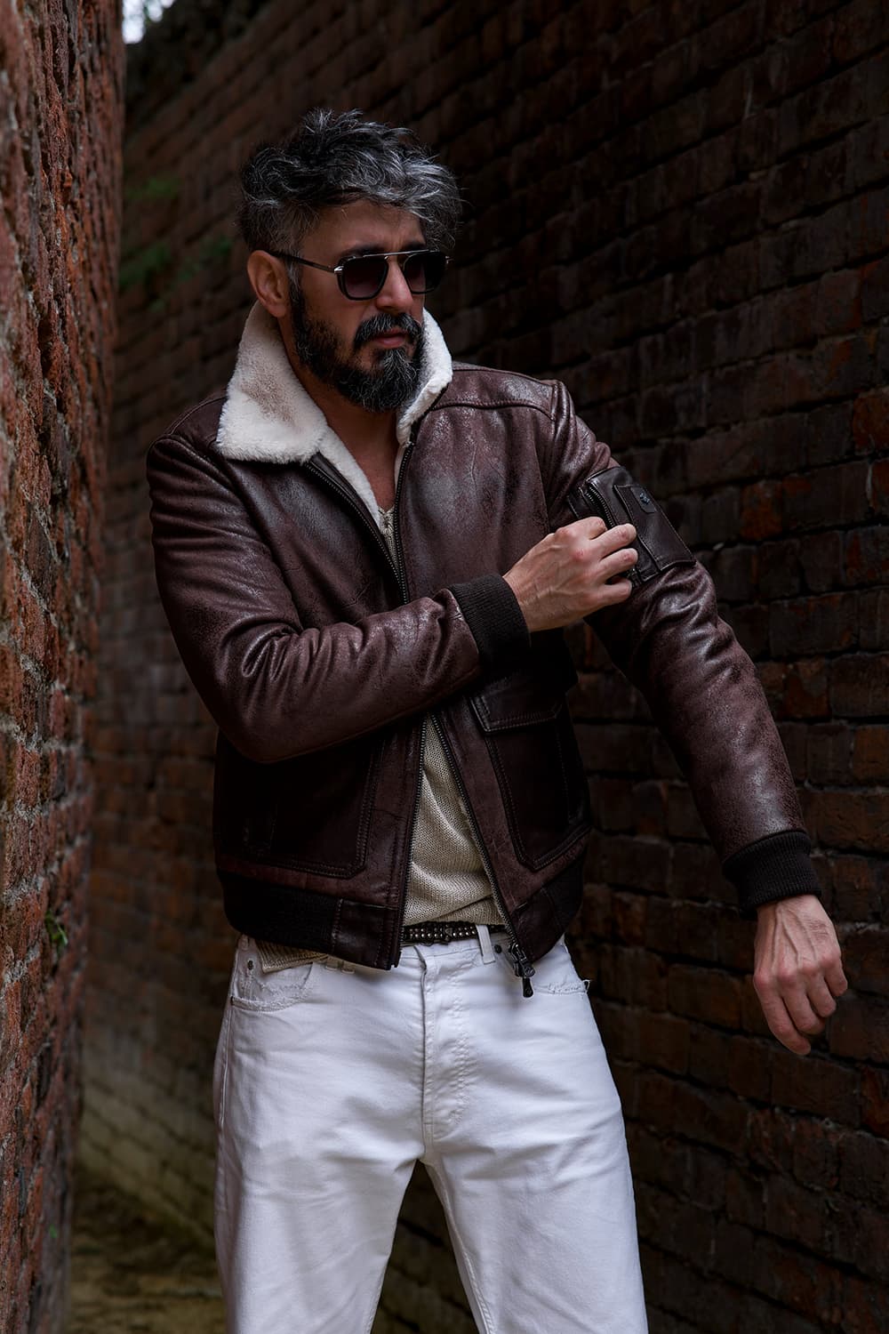 Giacca Aviatore Uomo Testa di Moro Shearling Style - Barone Firenze