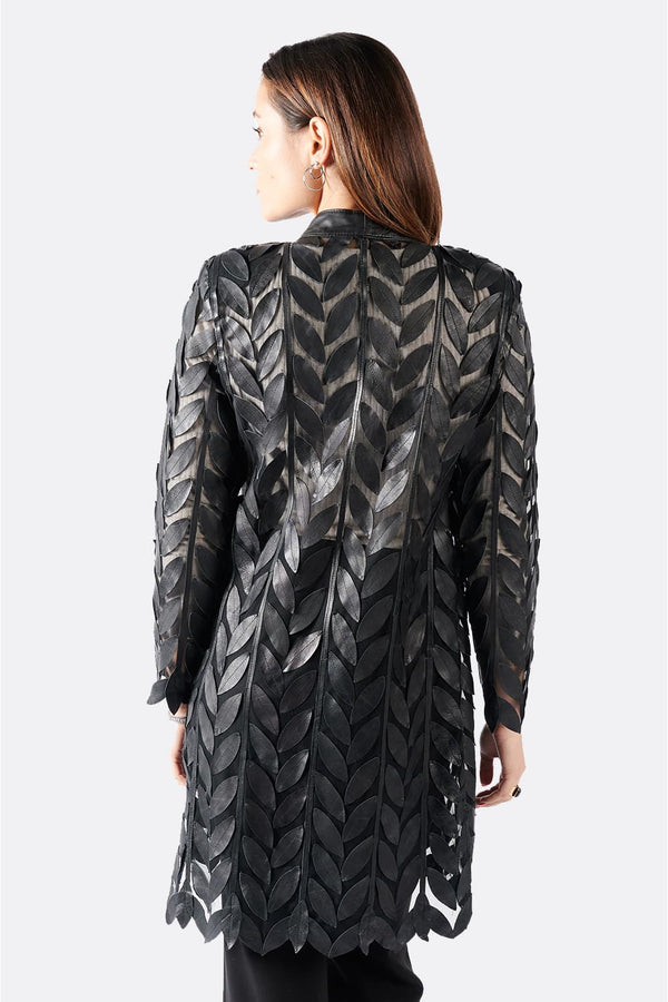 Giacca Foglie Lunga con Zip donna 100% vera pelle Made in Italy - Barone Firenze