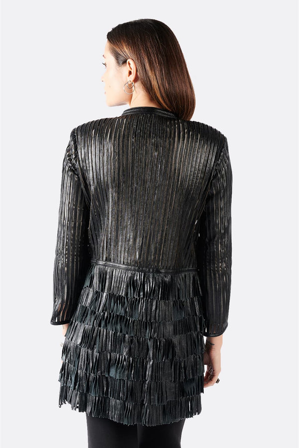 Giacca Frange Borchie e Zip donna 100% vera pelle Made in Italy- Barone Firenze