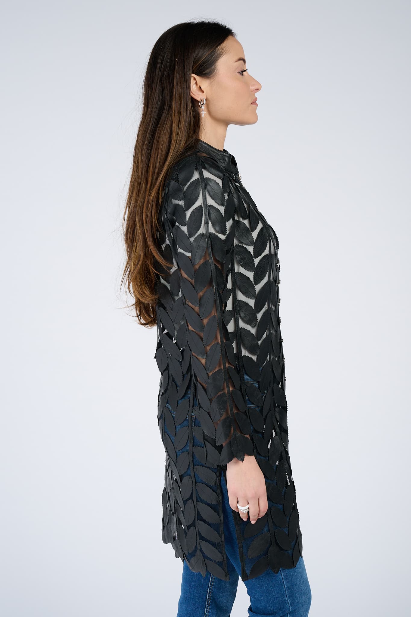 Giacca Foglie Lunga con Zip donna 100% vera pelle Made in Italy - Barone Firenze