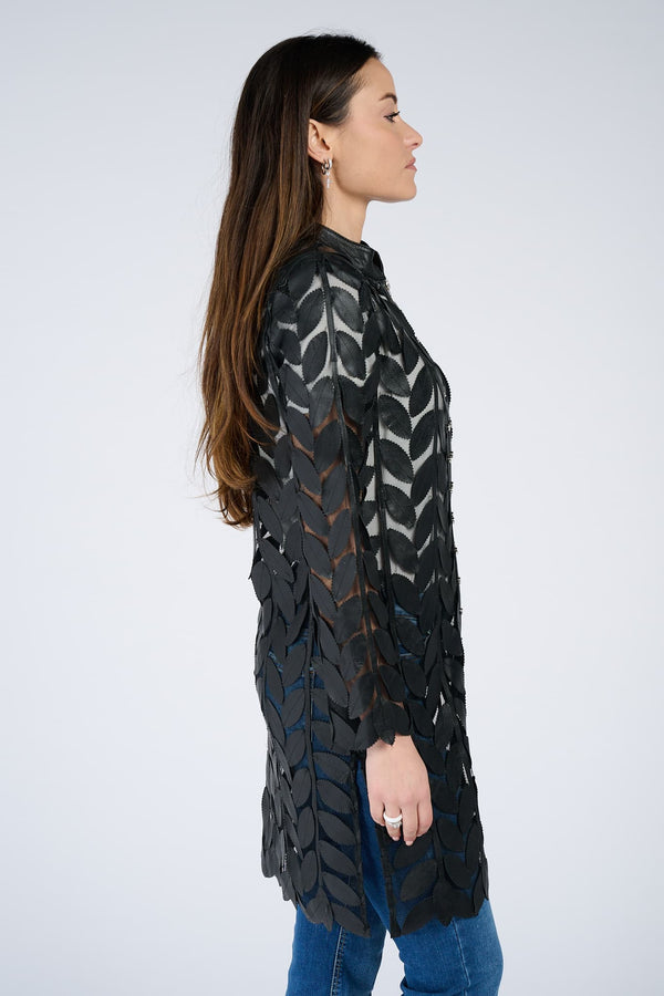 Giacca Foglie Lunga con Zip donna 100% vera pelle Made in Italy - Barone Firenze