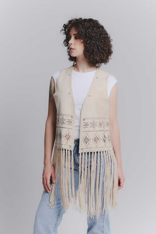 Beige Embroidered Vest