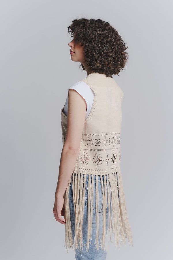 Beige Embroidered Vest