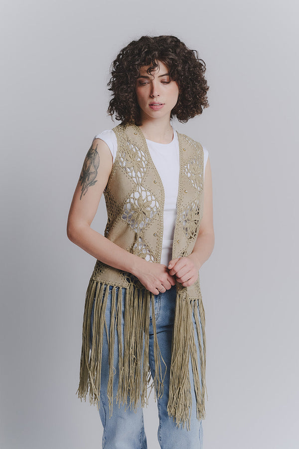 Olijf Macramé Vest