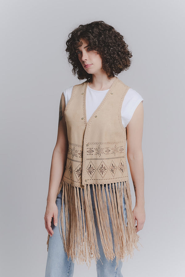Gilet en cuir brodé