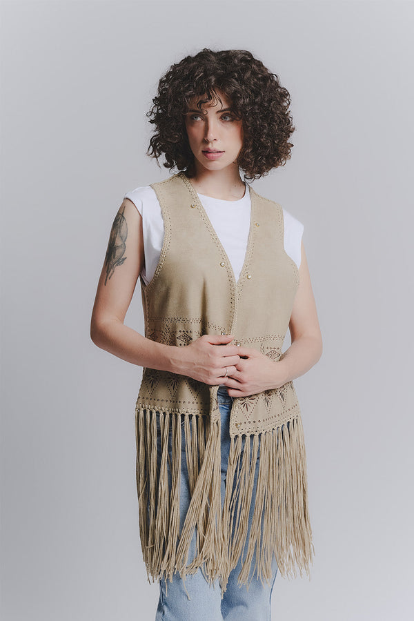 Olijf Geborduurd Vest
