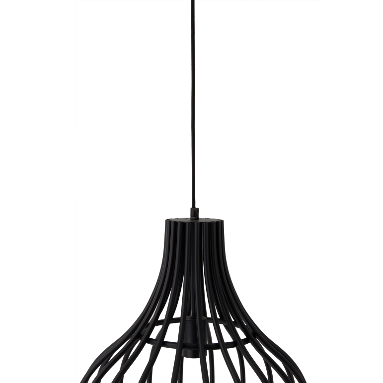 Een gedetailleerde close-up van de zwarte Goccia hanglamp.