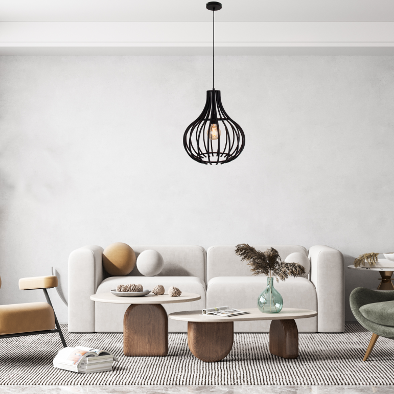 Deze zwarte hanglamp uit de Goccia-serie heeft een modern ontwerp. Perfect voor het creëren van een sfeervolle ambiance.