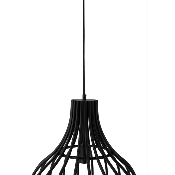 Detail van de moderne zwarte Goccia hanglamp met een eigentijds ontwerp. Perfect voor sfeervolle verlichting in elke ruimte.