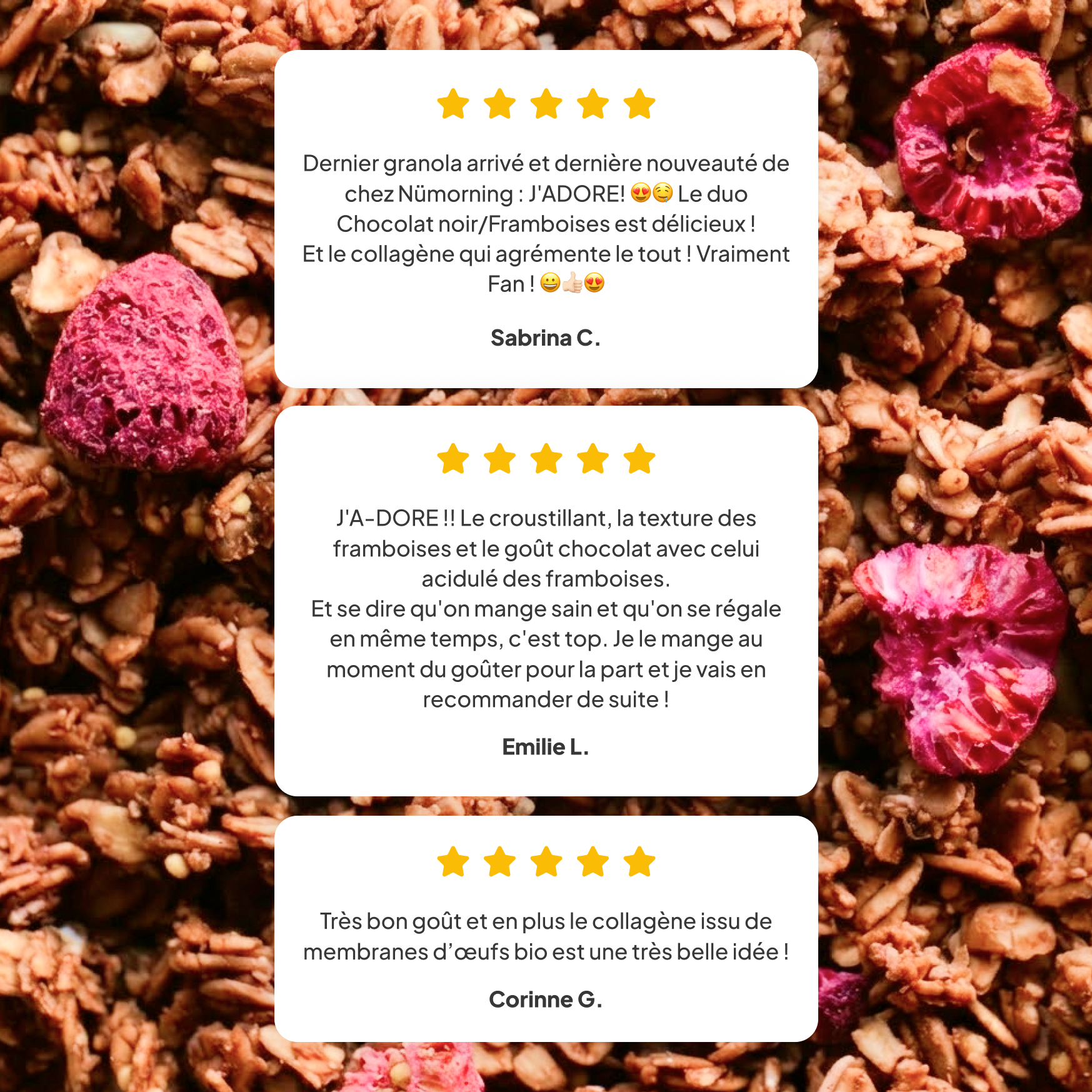 3 avis 5 étoiles sur le granola au collagène nümorning