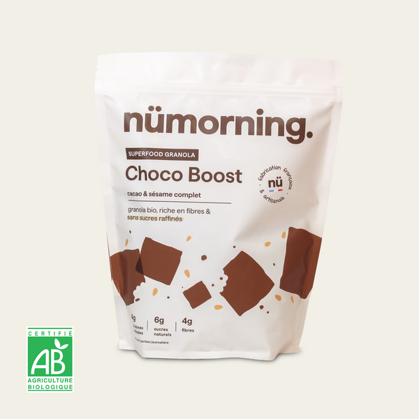 Sachet de granola chocolat Choco Boost nümorning, en format 1kg