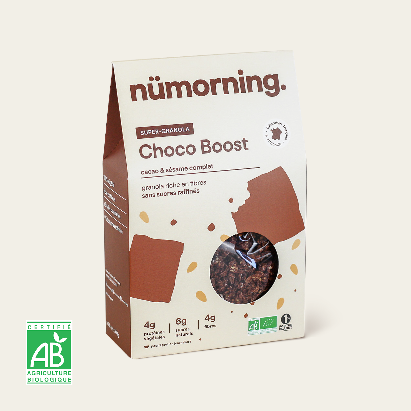 Boîte de granola chocolat Choco Boost nümorning, en format 300g