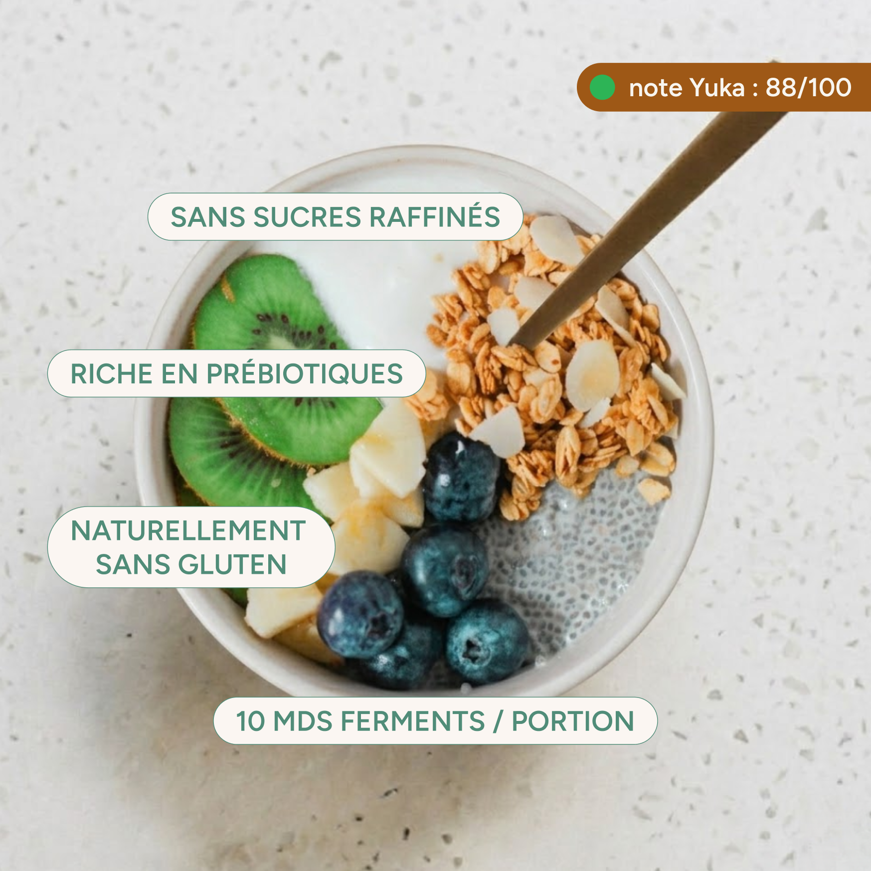 Avantages du granola vanille : ferments, naturellement sans gluten, sans sucres raffinés
