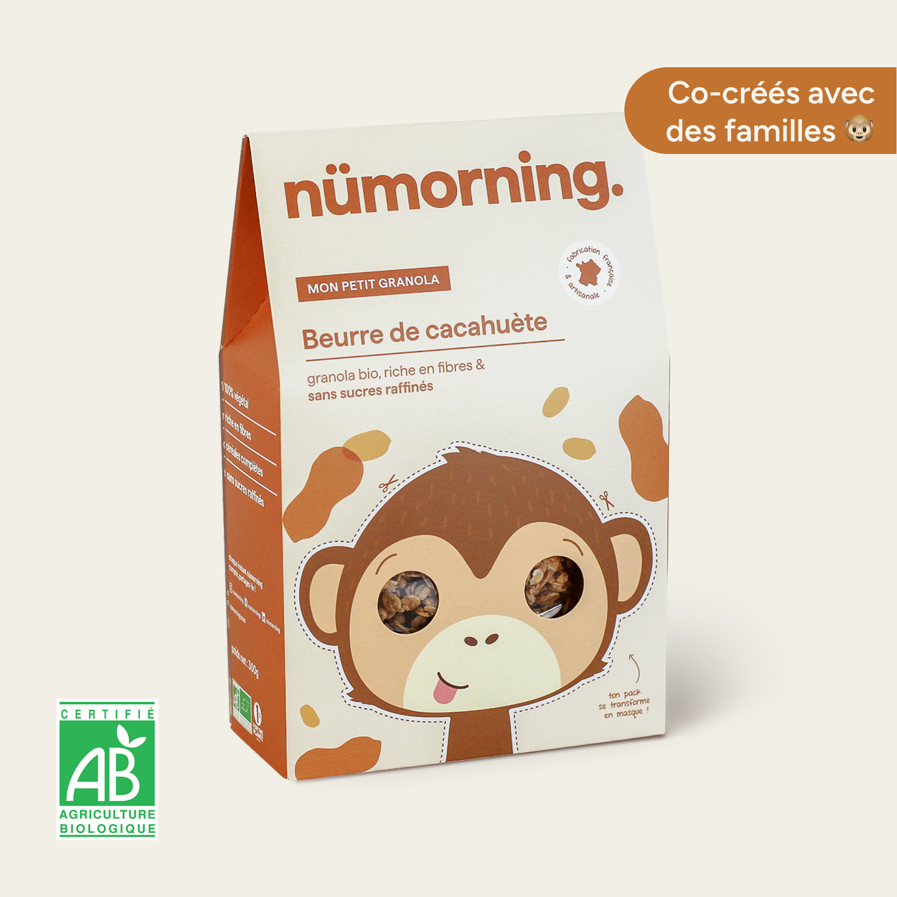 Boîte de céréales enfant beurre de cacahuète nümorning, en format 300g