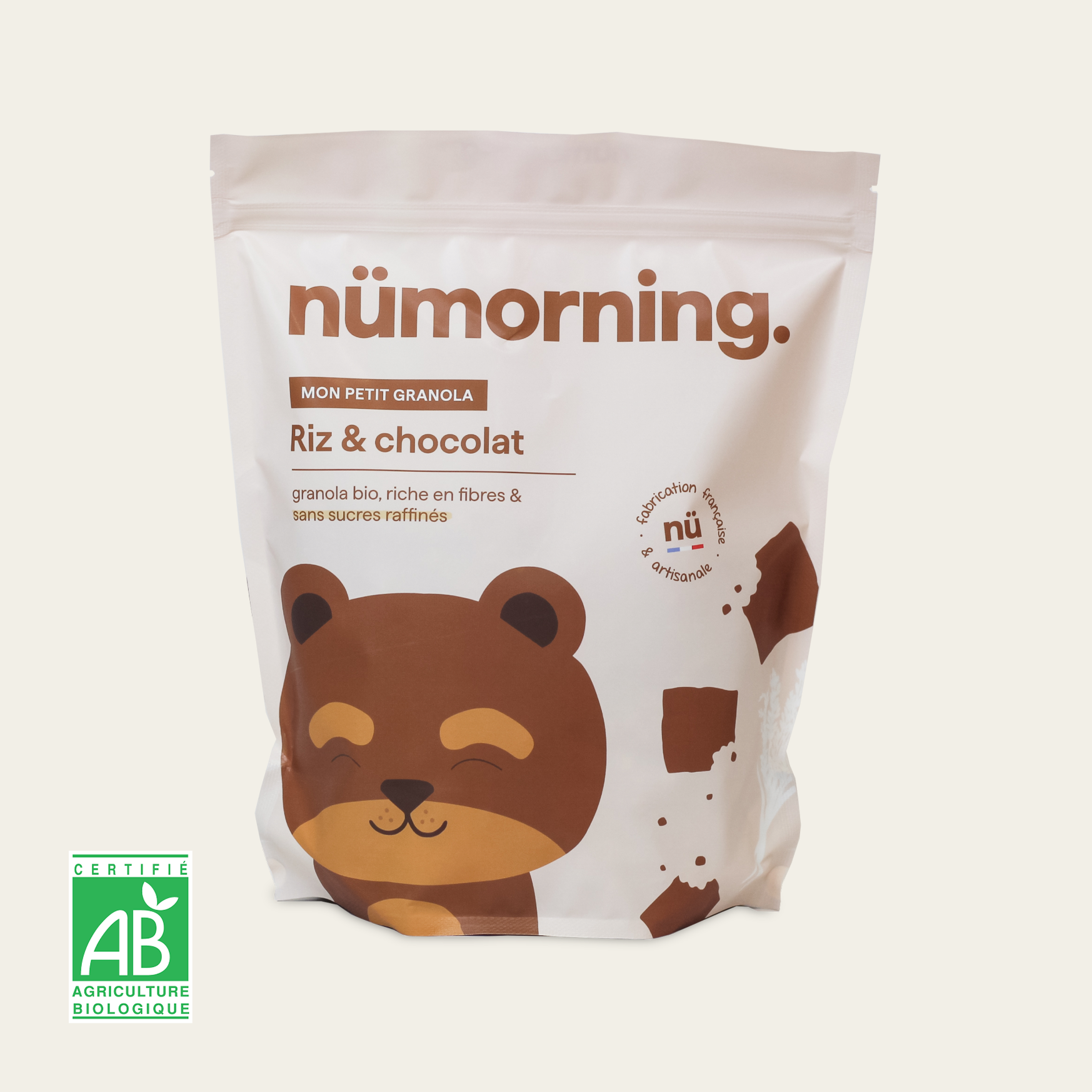 Sachet de céréales enfant chocolat Riz & Chocolat nümorning, en format 1kg