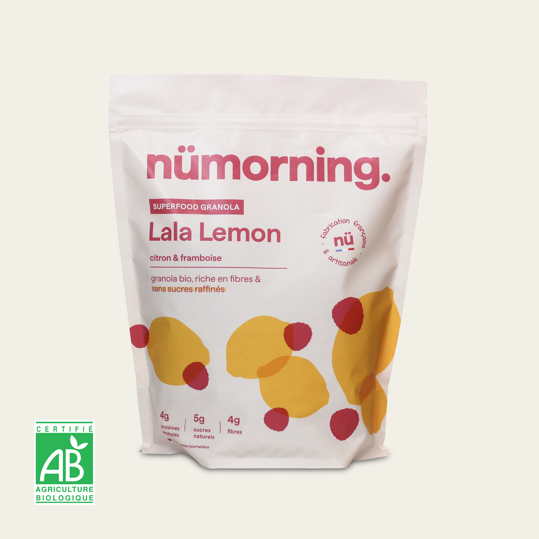 Sachet de granola framboise Lala Lemon nümorning, en format 1kg