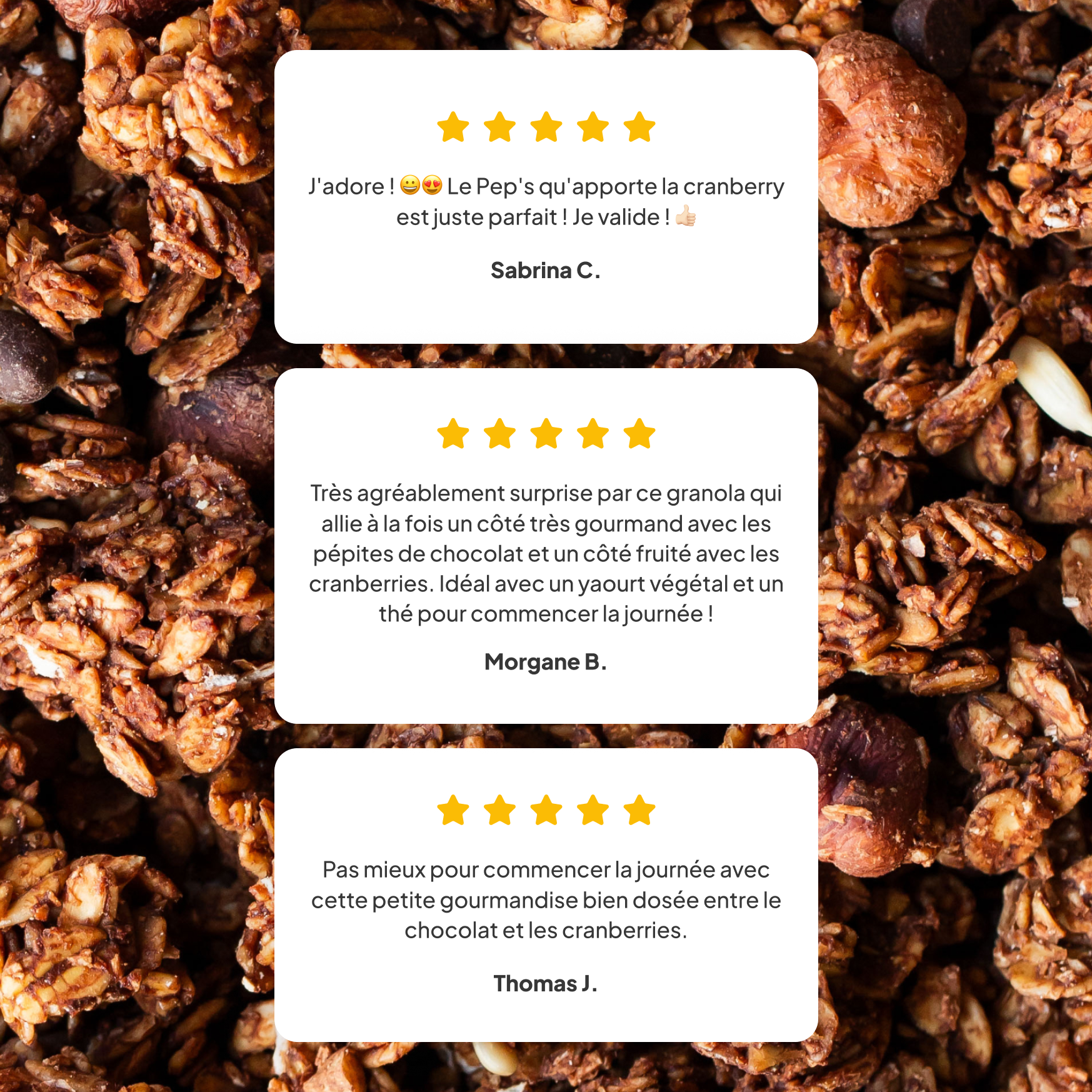 3 avis 5 étoiles sur le granola noisette chocolat nümorning