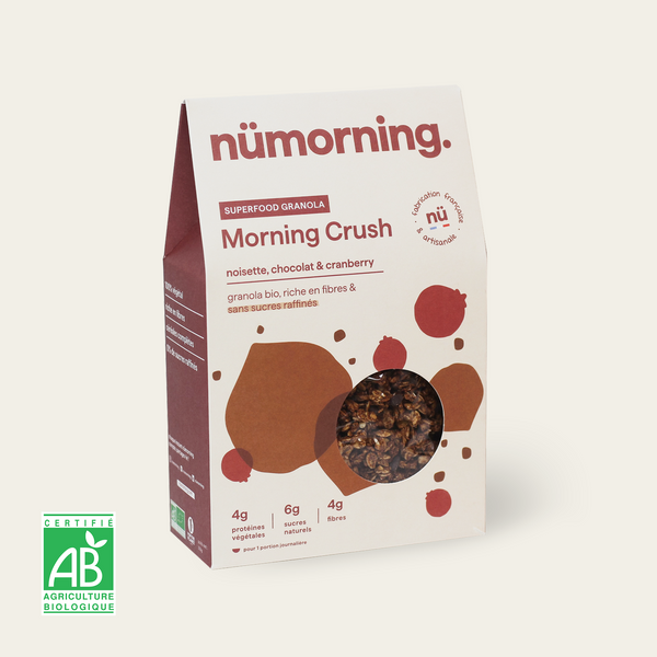 Boîte de granola noisette chocolat Morning Crush nümorning, en format 300g