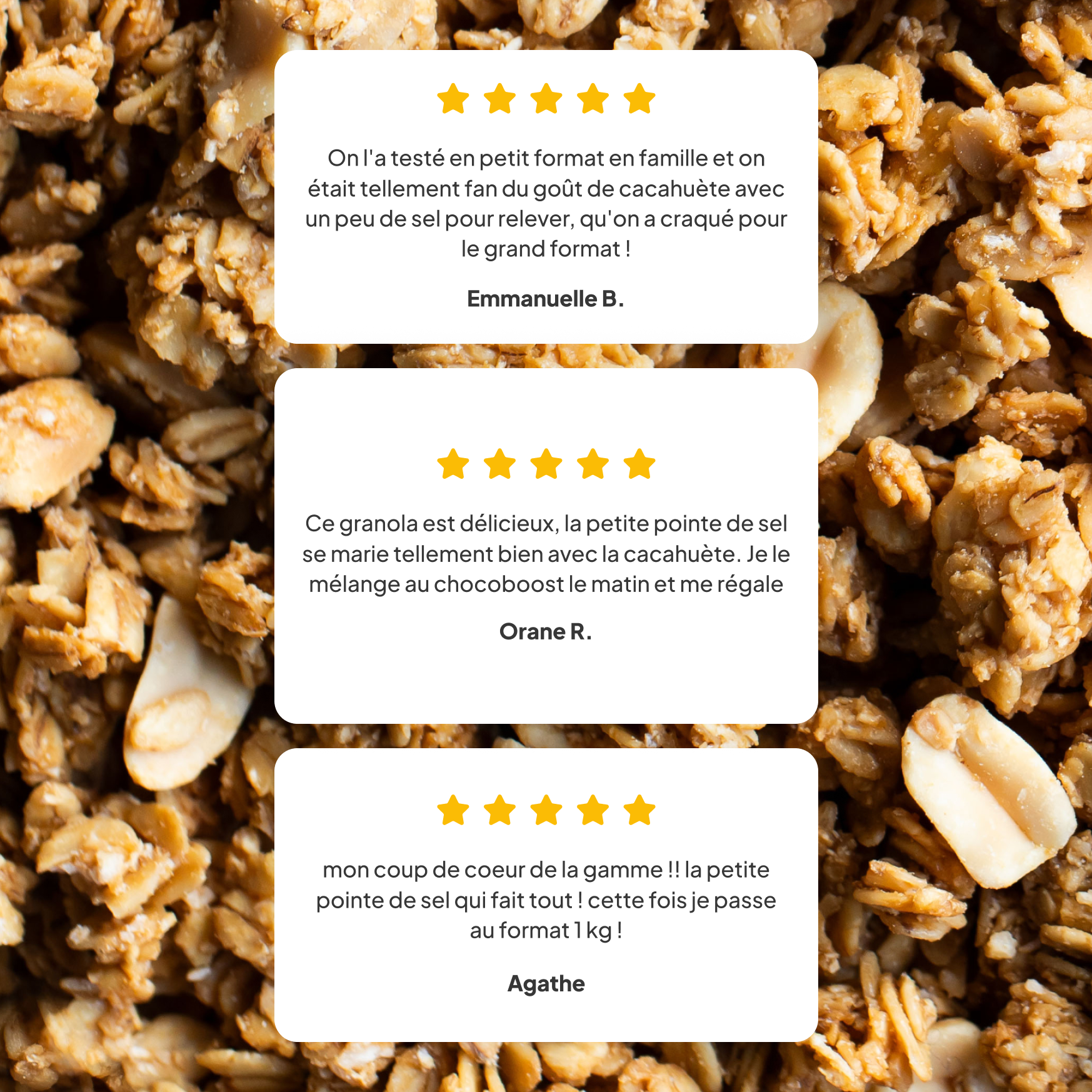3 avis 5 étoiles sur le granola beurre de cacahuète nümorning