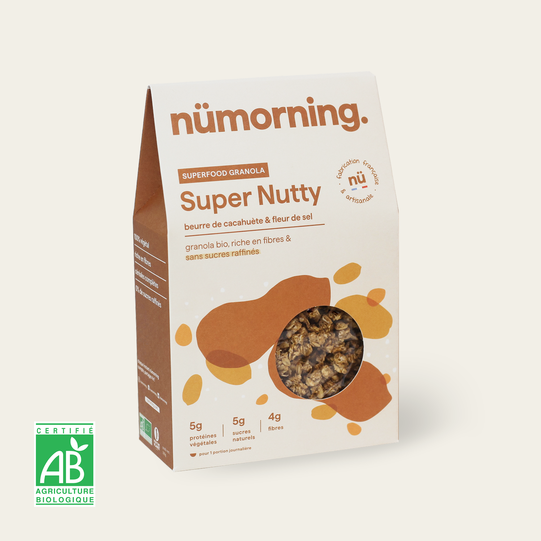 Boîte de granola beurre de cacahuète Super Nutty nümorning, en format 300g