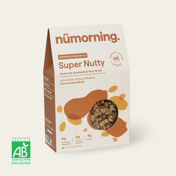 Boîte de granola beurre de cacahuète Super Nutty nümorning, en format 300g