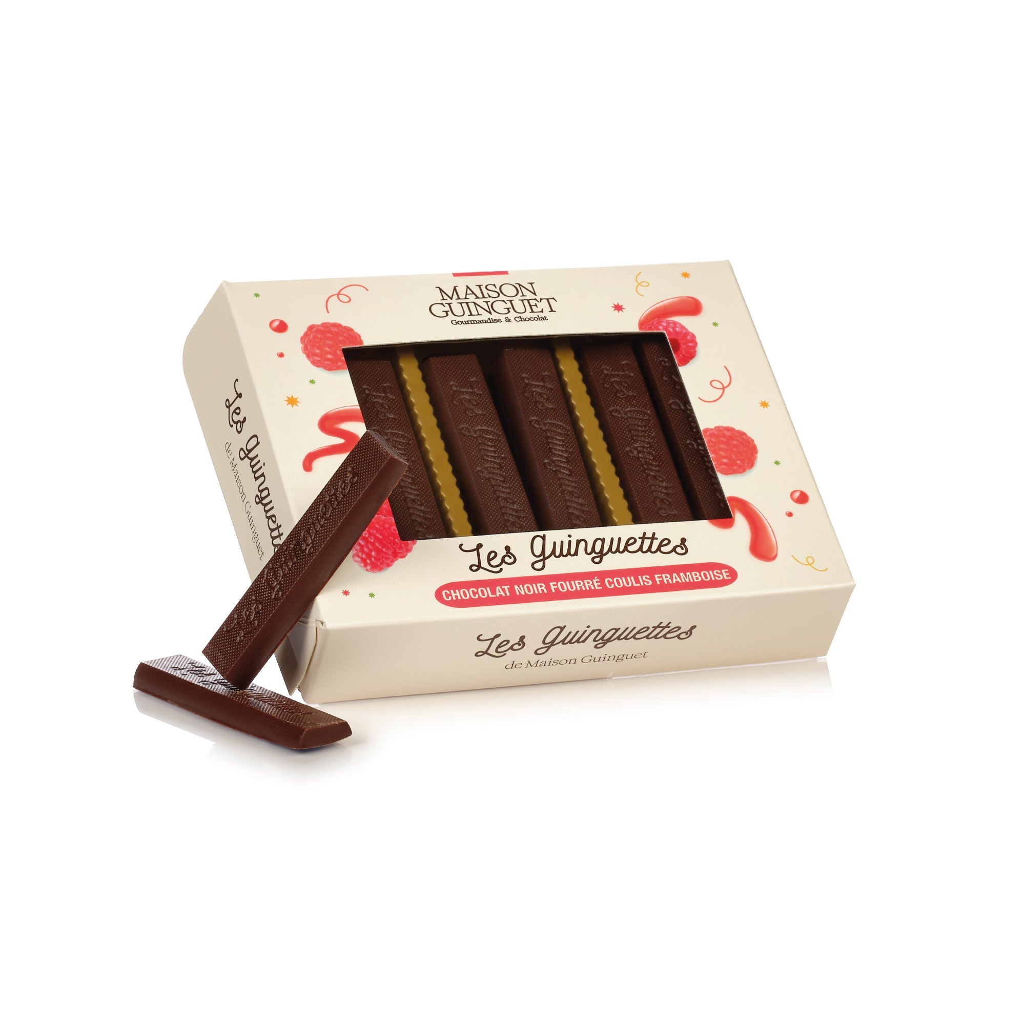 DARK CHOCOLATE FILLED GUINGUETTES WITH RASPBERRY COULIS