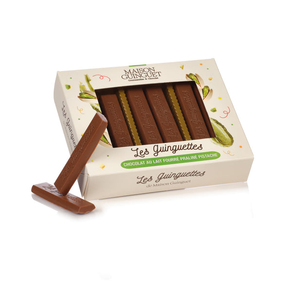 MILK CHOCOLATE GUINGUETTES FILLED WITH PISTACHIO PRALINE