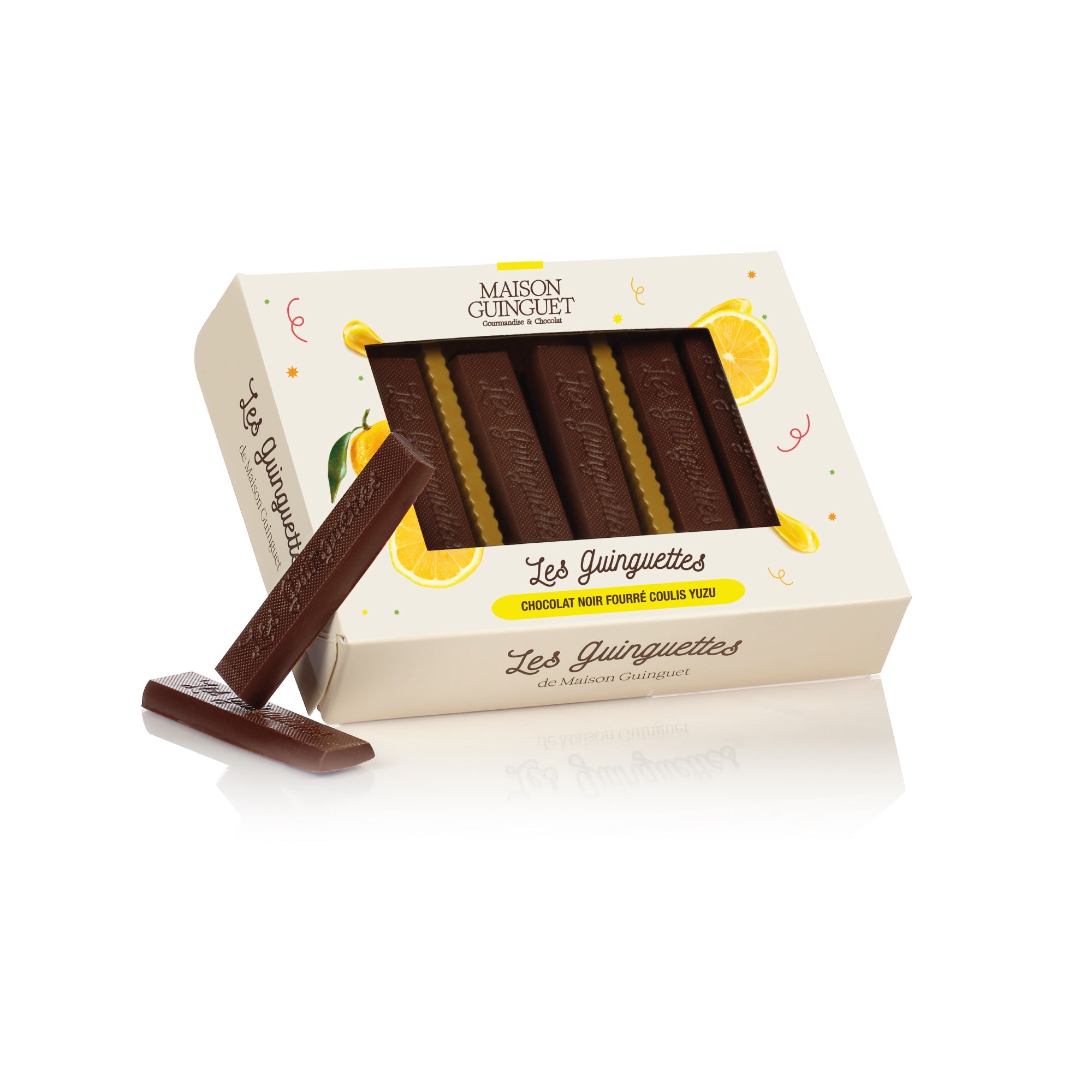 DARK CHOCOLATE GUINGUETTES FILLED WITH YUZU COULIS