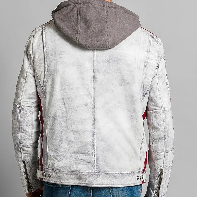 Fifty Eight Leather Men's Motorcycle Jacket Light Grey RB