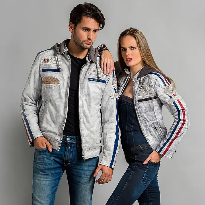 Fifty Eight Leather Men's Motorcycle Jacket Light Grey RB