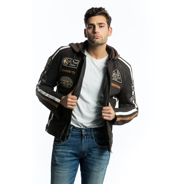 Jaqueta de Motociclista Masculina de Couro Fifty Eight Skipper Marrom