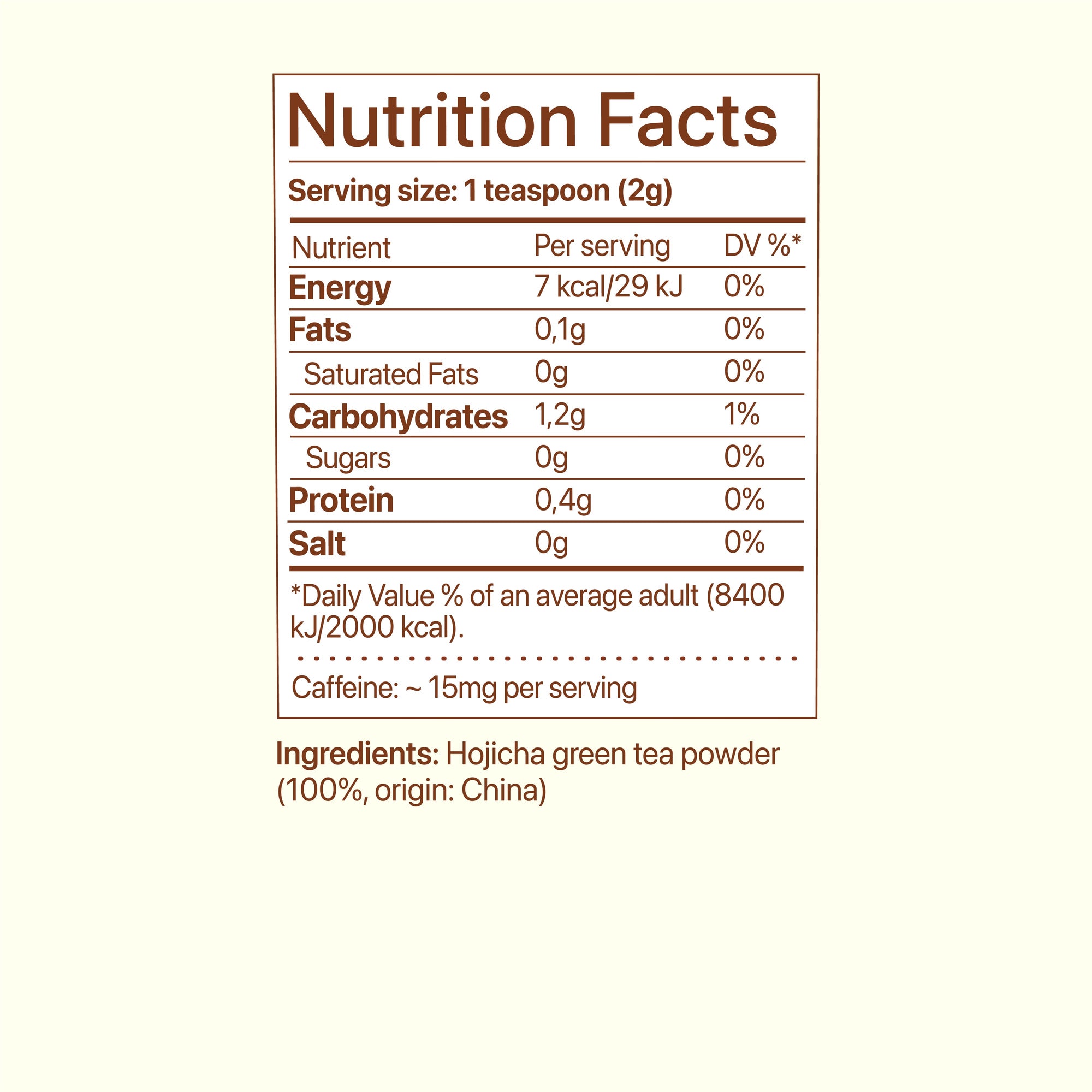 Hojicha ingredient and nutrition information