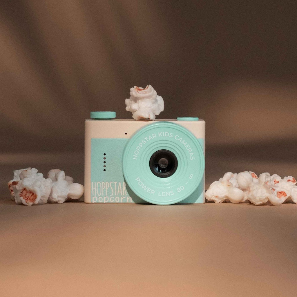 Detajli otroškega digitalnega fotoaparata Hoppstar Popcorn Breeze.