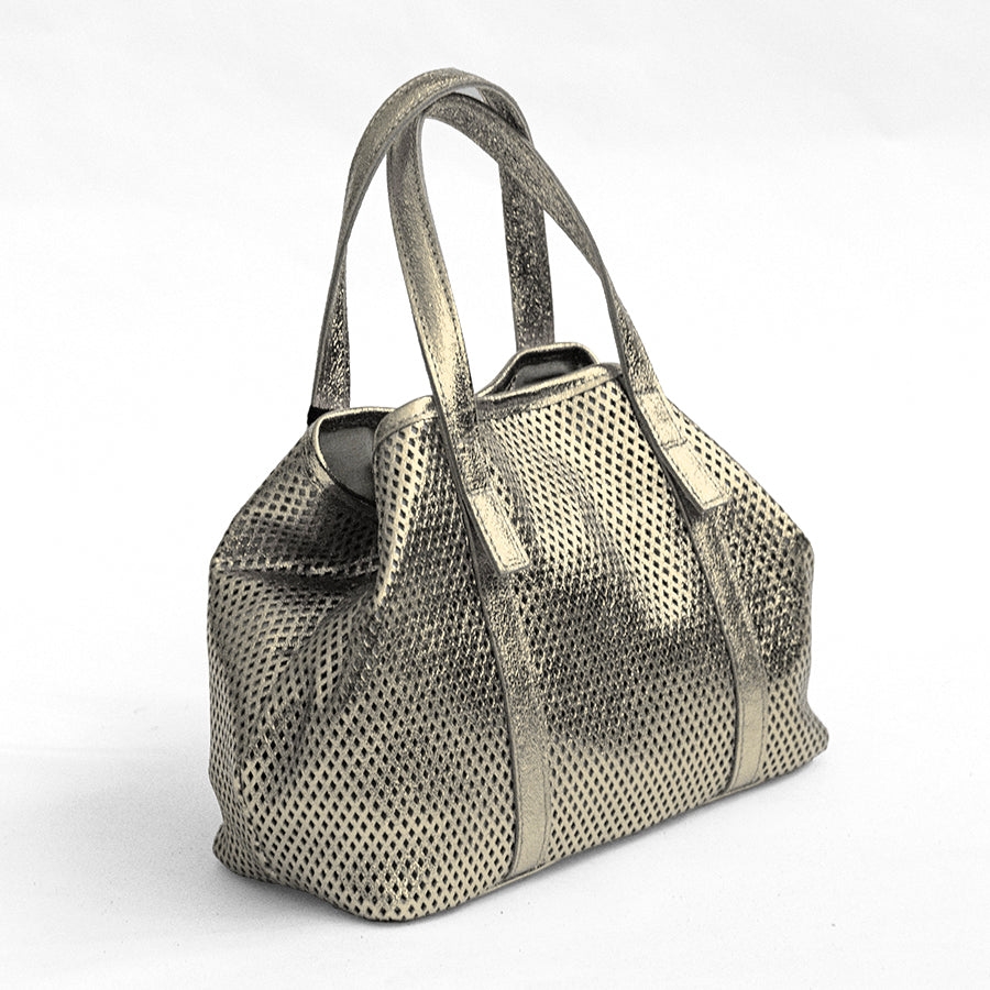 ICE - Shopping in pelle laminata traforata platino