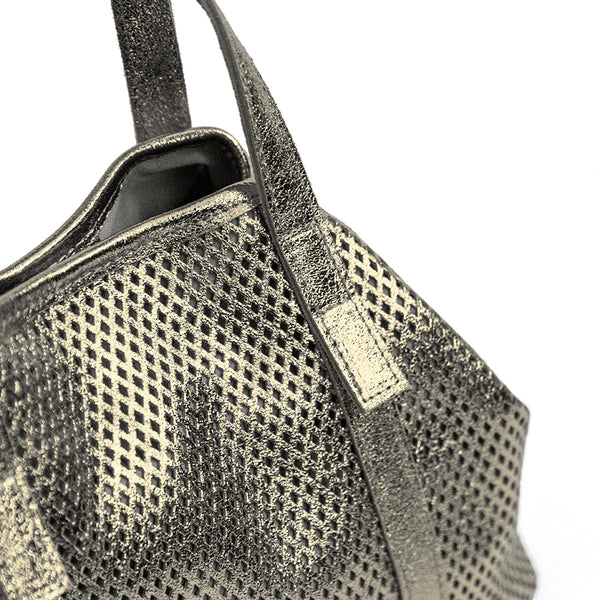 ICE - Shopping in pelle laminata traforata platino