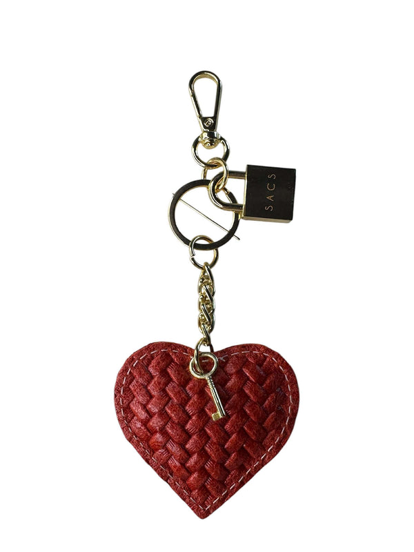 Cuore Intreccio Vera Pelle Col Rosso