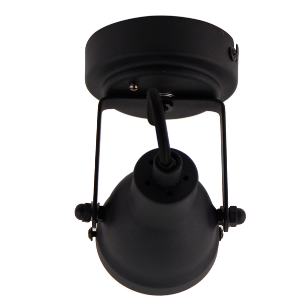 Detail opname van de zwarte Industrie plafondlamp. Een perfecte aanvulling voor een stoere, industriële inrichting.