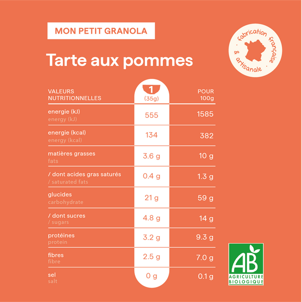 Tableau des valeurs nutritionnelles des céréales enfant pomme nümorning