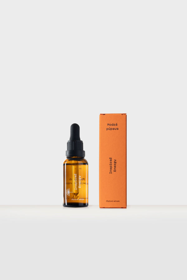 Pleťové sérum Modrá púpava Inspiral Energy 30 ml – produkt a krabička