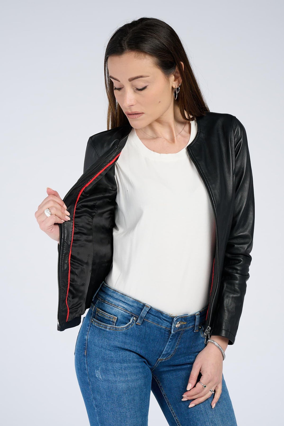Irene Lungo Nero Giacca 100% vera pelle Made in Italy - Barone Firenze